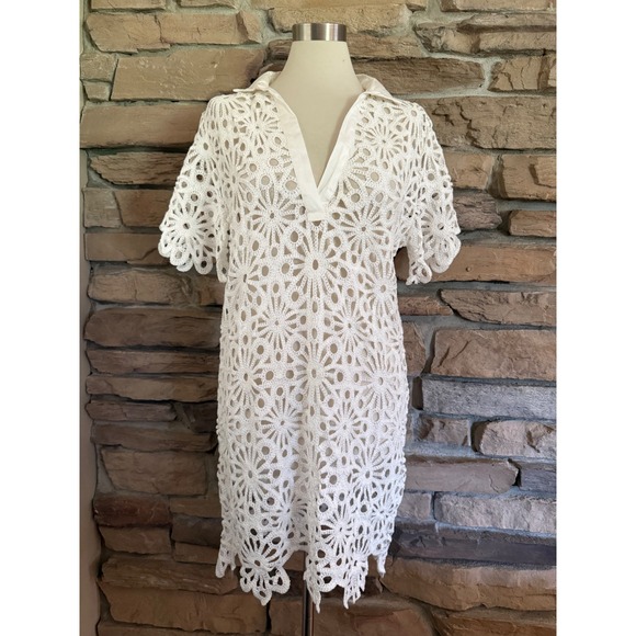 4Our Dreamers Dresses & Skirts - 4our Dreamers Womens White Cotton Floral Crochet Lace Boho Shift Dress M NEW